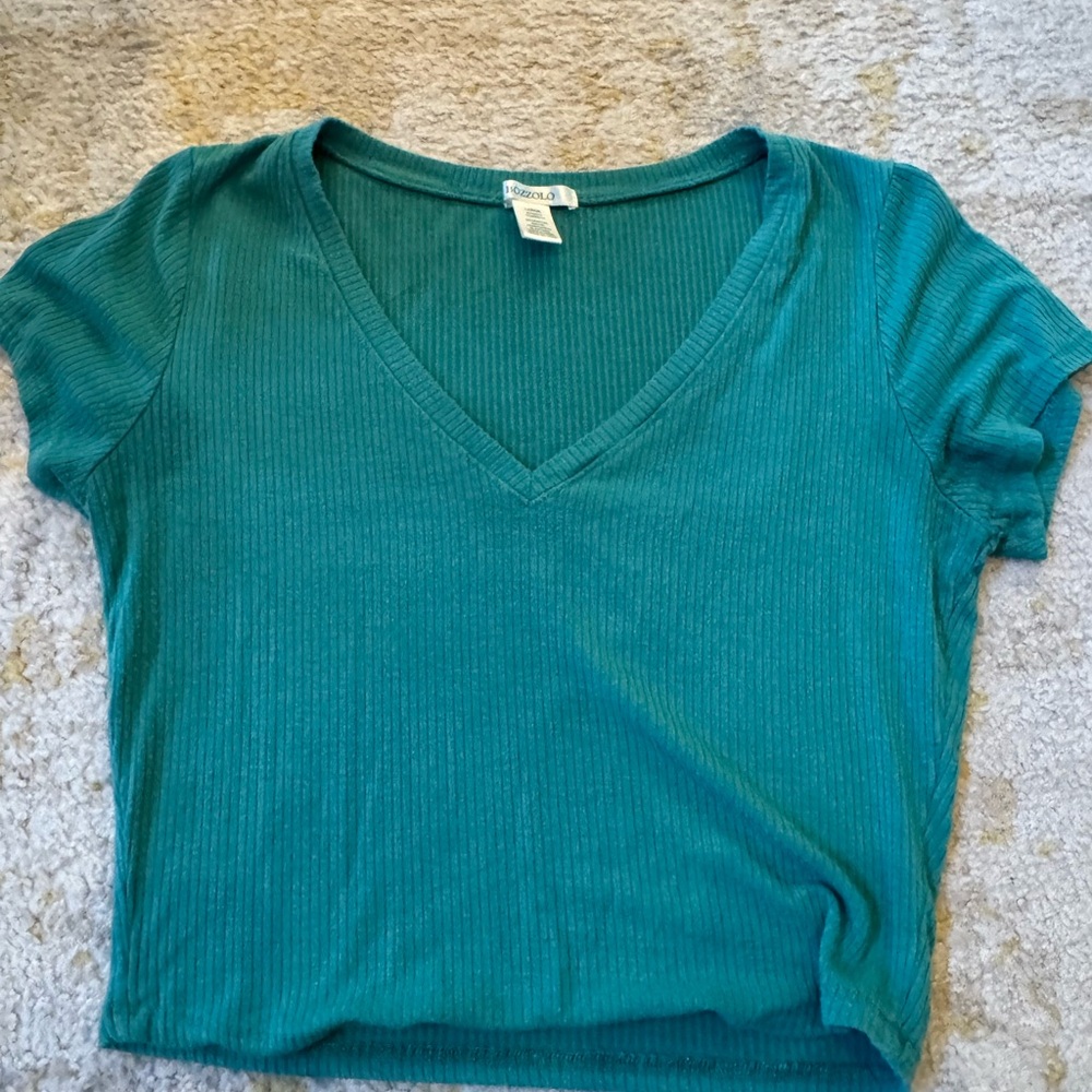 Bozzolo Teal V-Neck Short Sleeve Top